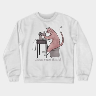 LADY CAT SEWING MENDS THE SOUL Crewneck Sweatshirt